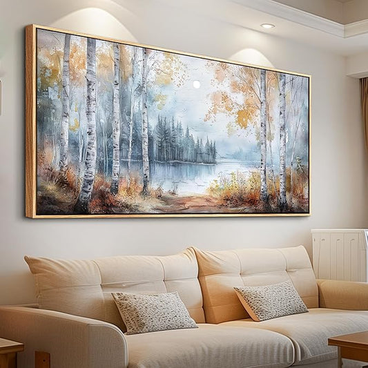 PHAOHUAXM Large Canvas Wall Art For Living Room Wall Decor For Bedroom Office Decorations Trees Forest Landscape Painting Lake view Wall Pictures Modern Room Home Decor Artwork Wood Framed 24x48 In