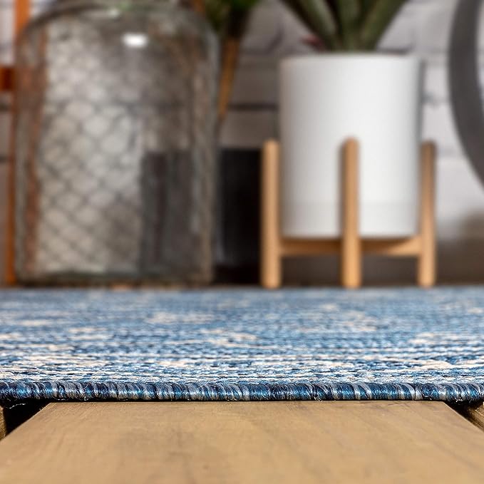 JONATHAN Y Vintage Filigree Indoor Outdoor Runner Rug 2X10 Navy/Gray, Charleston Textured Weave for Backyard, Patio, Porch, Easy-Cleaning, High Traffic, Pet-Friendly, Non-Shedding (SMB106D-210)