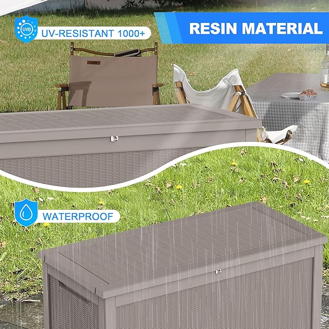 260 Gallon Double-Wall Resin Deck Box - Lockable Waterproof Outdoor Storage Box, 1000lbs Capacity & Doubles as Seating for Patio Furniture - Garden Tools, Pool Accessories (Brown)
