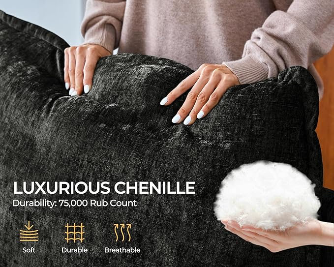 Oversized Modular Sofa Comfy Cloud Couch with Storage, Extra Deep Plush Sectional Sofa Set for Living Room, Covers Washable, Chenille, Olar (Black, 6-Seater with 3 Ottomans, Sleeper)