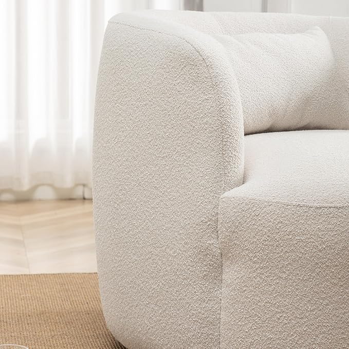 KINWELL 34" Wide Boucle Swivel Barrel Chairs Set of 2, No Assembly Round Upholstered Armchairs Accent Chairs Single Sofa Chair with Toss Pillow for Living Room and Bedroom, Beige