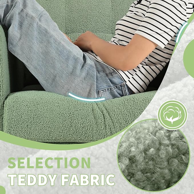 Modern Accent Chair, Upholstered Armchair with Pillow, Teddy Single Sofa Chair with Lounge Seat and Wood Legs Accent Chair for Living Room Bedroom Small Spaces