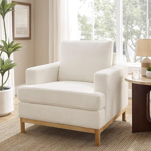 Oversized Accent Chair, Mid Century Modern Upholstered Armchair for Living Room, Comfy Chair for Bedroom Reading Chair, Single Sofa for Small Space with Rubberwood Base