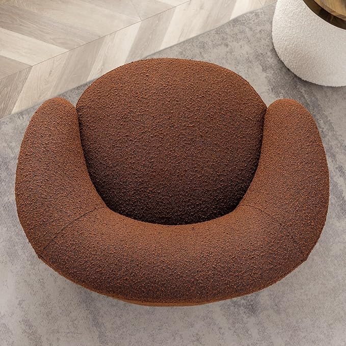 KINWELL 34" W Mid Century Modern Swivel Barrel Chair, Round Upholstered Boucle Swivel Accent Chairs, No Assembly Sofa Chair for Living Room Bedroom Reading Apartment Lounge Nursery