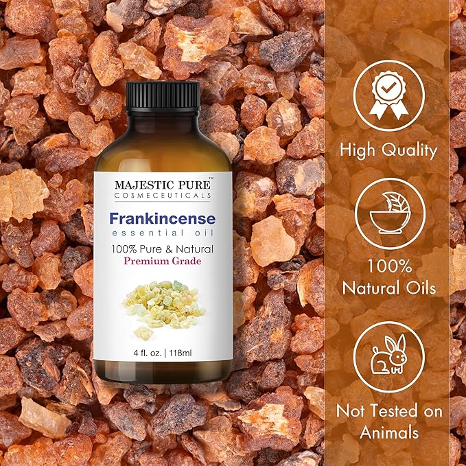 Majestic Pure Frankincense Essential Oil with Glass Dropper - Huge 4 Fl Oz - 100% Pure and Natural Frankincense Oil - Premium Grade Essential Oils for Diffuser, Aromatherapy, Soap and Candle Making