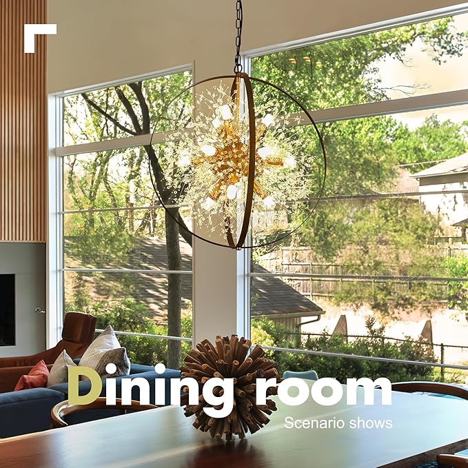 Modern Crystal Chandeliers Firework, 23.2'' Black Gold 12-Light Globe Dandelion Sputnik Chandelier, Hanging Pendant Lighting Fixture for Dining Room, Bedroom, Kitchen, Entryway, Foyer