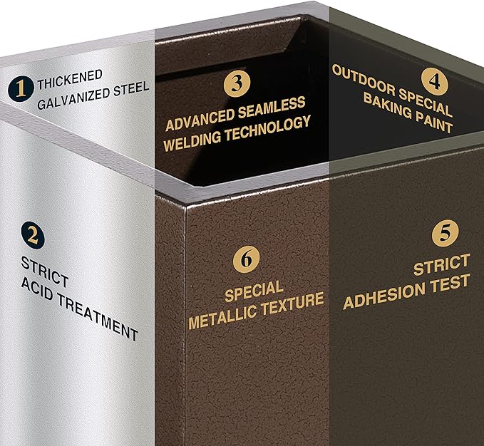 Metallic Heavy Tall Outdoor/Indoor Planter Box 14Lx14Wx30H Inches, Rectangular Tall Planter, Large Flowerpot, 25 Pounds, Espresso, No Assembly Required 1 Pack