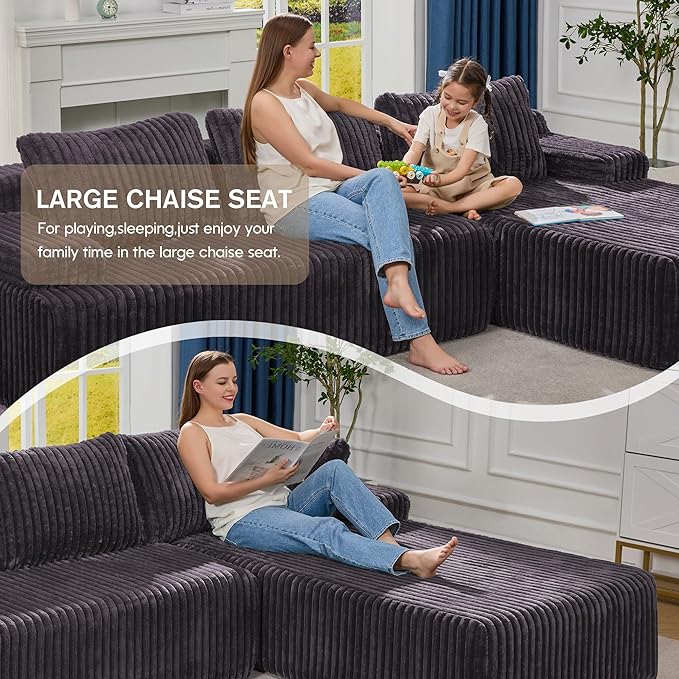 Hobestluk Modular Sectional Sofa Couches 108" L-Shape Couch 3 Seat Modular Sofa Memory Foam Sectional Couches for Living Room, Boneless Couch with Oversized Chaise (Grey, Right Facing)