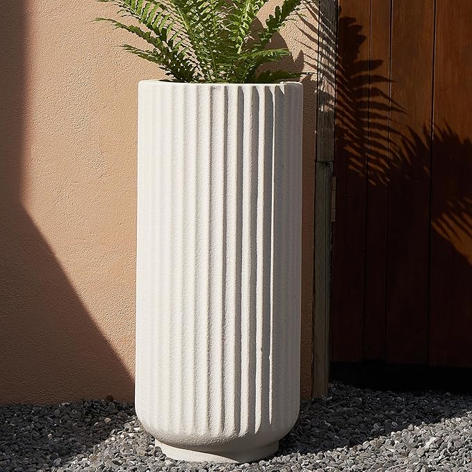 31.5 Inch Tall Roman Column Concrete Planter(14.2Dx31.5H,36 Pounds),Durable All-Weather Use with Drainage Holes,Large Tall Round Planter for Outdoor Indoor Plants