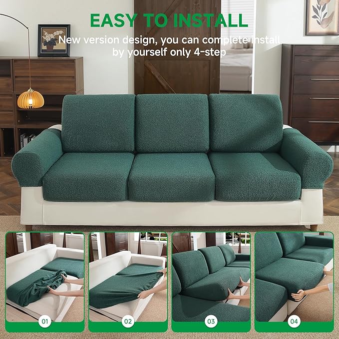 Couch Cushion Covers for Sectional Sofa, Stretch Soft Sofa Slipcovers Washable Wear-Resistant Universal Furniture Protector for Living Room(1 Piece Loveseat Cover, Green)