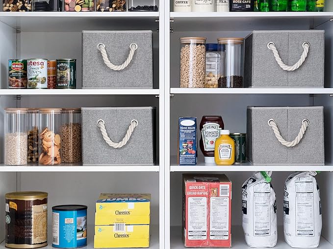 StorageWorks Storage Baskets for Shelves, Foldable Fabric Closet Storage Bins with Handles, Fabric Storage Bins Clothes Organizer, Gray, 3-Pack, Large