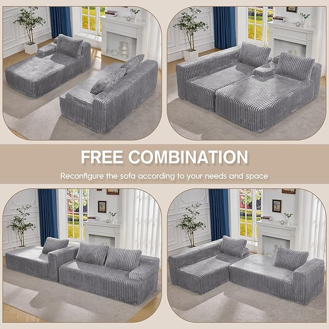Hobestluk Modular Sectional Sofa Couches 108" L-Shape Couch 3 Seat Modular Sofa Memory Foam Sectional Couches for Living Room, Boneless Couch with Oversized Chaise (Light Grey, Left Facing)