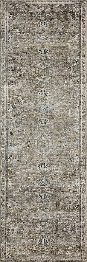 Loloi Layla Collection LAY-13 Antique/Moss 7'-6" x 9'-6" .13" Thick Area Rug, Soft, Durable, Vintage Inspired, Distressed, Low Pile, Non-Shedding, Easy Clean, Printed, Living Room Rug