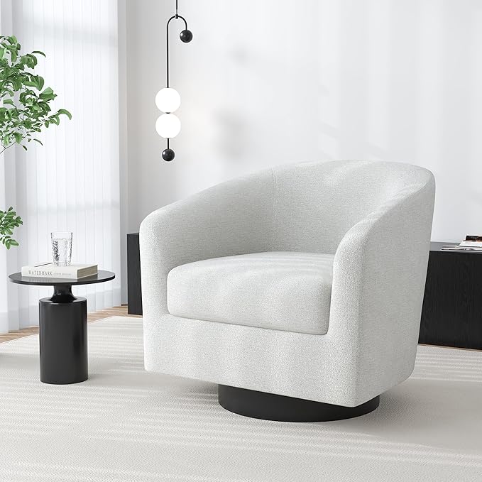 Swivel Barrel Accent Chair, Modern Round Chenille Fabric Arm Chair for Living Room, Bedroom, Comfy Club Reading Chairs for Adults(Chenille Fabric, Beige, Set of 4