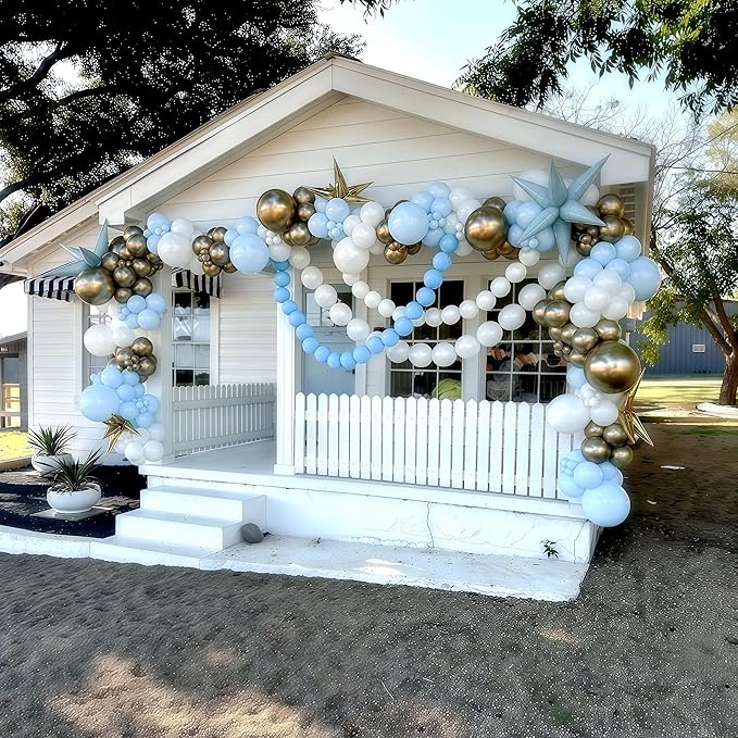 Blue and White Link Balloons, 60PCS Baby Light Blue White Linking Balloons with Tail for Making Balloon Wall Arch and Chains, Quick Balloon for Wedding Birthday Baby Shower Party Decorations (6inch)