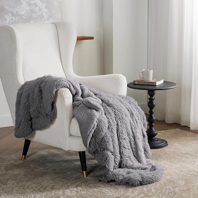 Bedsure GentleSoft Fluffy Grey Throw Blanket, Grey Decor Cozy Gifts for Women Men, Soft Sherpa Fleece Fuzzy Plush Thick Warm Minky Faux Fur Throw Blanket for Couch Bed Sofa, Gray Gifts for Dad, 50x60