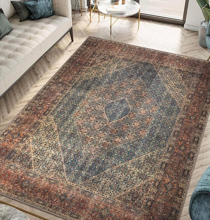 Keen Home Design 10x14 Rug - Machine Washable Area Rug with Non-Slip Backing, Ideal for Living Room, Dining Room, Bedroom - Vintage, Easy Clean, Durable, Low Pile Rug - (9'7" x 14')