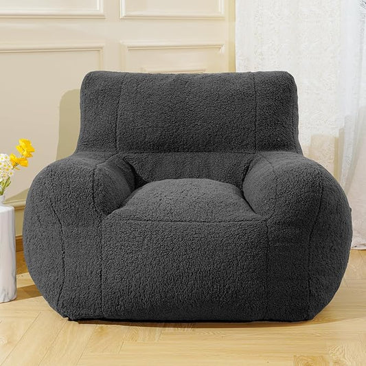 Giant Bean Bag Chair, Lambswool Bean Bag Chair for Adults, Soft Bean Bag High-Density Foam Filled, Grey Comfortable Been Bag for Bedroom, Playroom.