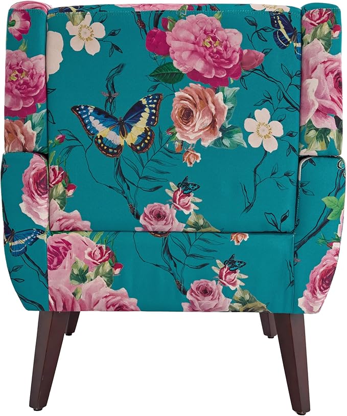 UIXE Floral Accent Chair, Modern Upholstered Armchair in Fabric for Living Room, Comfy Club Arm Chairs Single Sofa Button Tufted Bedroom Reading Seat - Pattern Blue, Set of 2