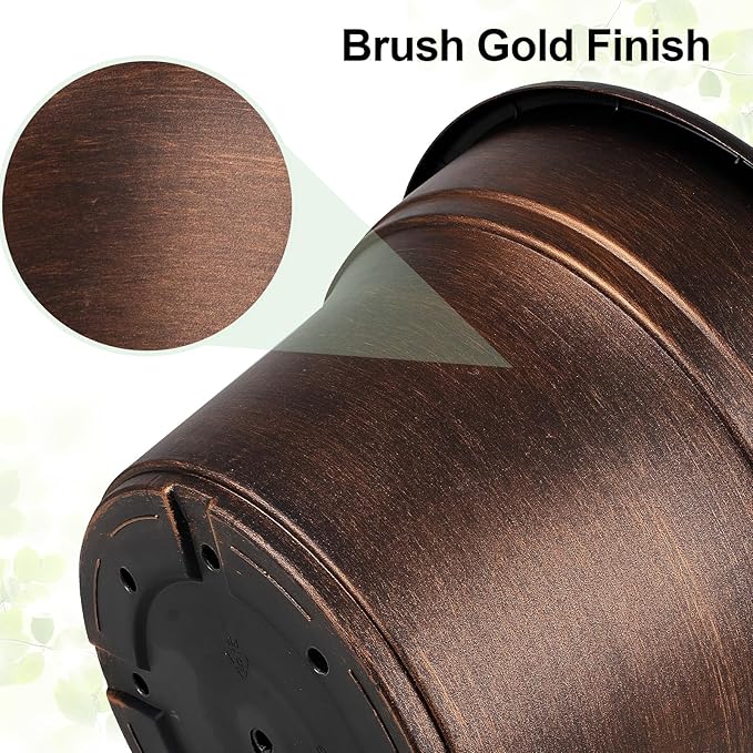Plant Planters Pots Set of 6 Pack 6 Inch, Plastic Flower Pot for Indoor Plants with Drainage Holes & Trays, Resin Decorative Container Sets with Saucer for House Outdoor Garden Planters Dark Gold