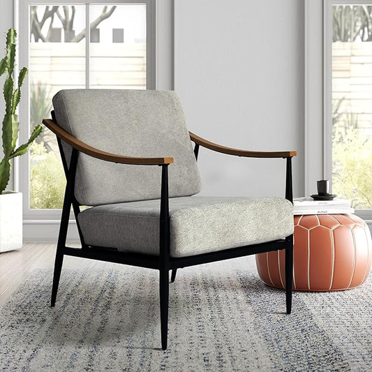 Modern Accent Chair for Living Room Bedroom Mid Century Arm Chair Upholstered Office Accent Chair Comfy Waiting Room Chair with Metal Frame, Grey