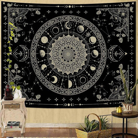 Lunerfex Mandala Moon Tapestry Boho Tapestry for Bedroom Black Tapestries Wall Hanging Living Room Wall Art and Home Decor 44x60