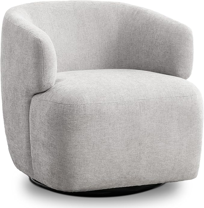 Swivel Accent Chair, Chenille Barrel Chair for Living Room, Cozy Round Boucle Arm Chair, Metal Base for Club Nursery Bedroom, Light Grey