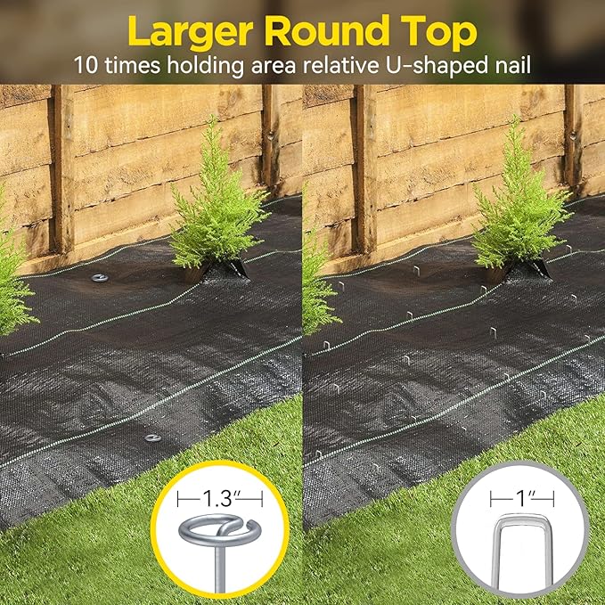 Landscape Fabric Pins, Thickened 8 Gauge Circle Top Landscape Pins, Not Easy to Bend 6 inch Galvanized Landscape Fabric Stakes, More Holding Power Than U-Shape Garden Staples (240)