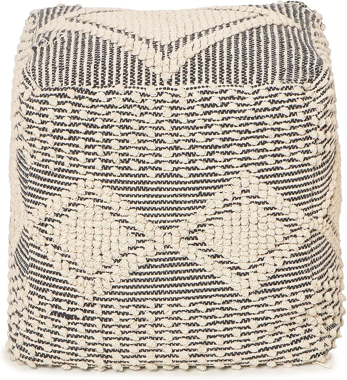 REDEARTH · Tufted Pouf Ottoman with Filler Textured Storage Cube Bean Bag Pouffe Footrest for Living Room, Bedroom, Nursery, Kidsroom; 100% Cotton (17.5"X17.5"X17.5", Cube Diamond Medley Gray)