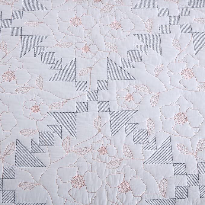 MarCielo 3-Piece 100% Cotton Oversized Bedspread Lightweight Quilt Coverlet Embroidery Farmhouse Bedding Set (TC Colorful White, Oversized Queen (100"x106"))