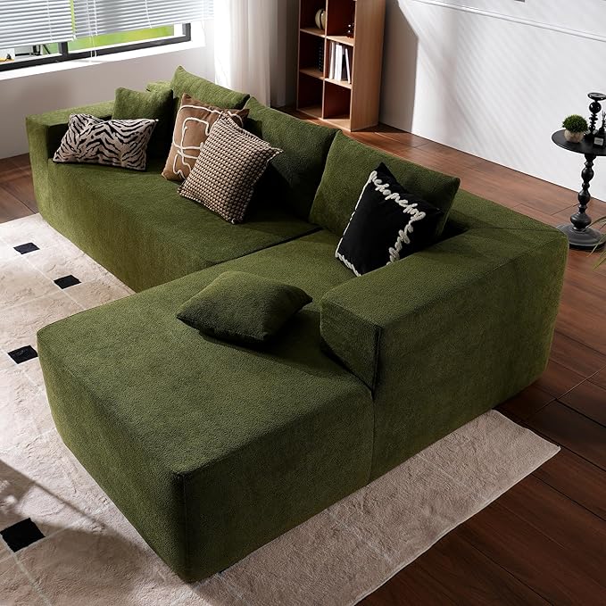 ovios 104" Cloud Sectional Couch with L-Shape Chaise,Modern Modular Sofa with Deep Seat, Upholstered Couches for Living Room Bedroom,No Assembly Required, Green (Cloud Velvet)