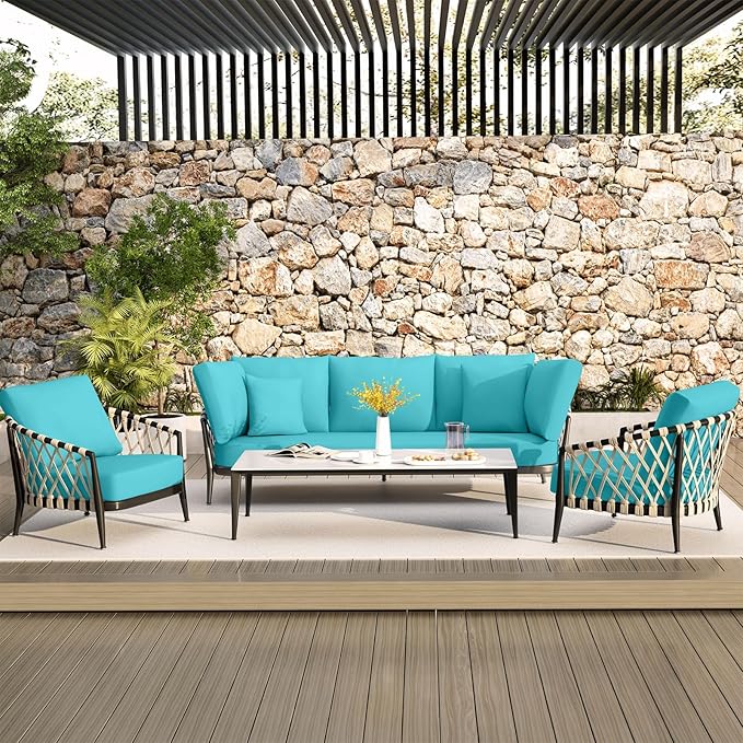 hyha Waterproof Couch Cushion Covers, Stretch Sofa Couch Seat Slipcover for Dog Washable, Non-Slip Waterproof Outdoor Cushion Covers for Patio Furniture Replacement (1 Piece for Large, Peacock Blue)