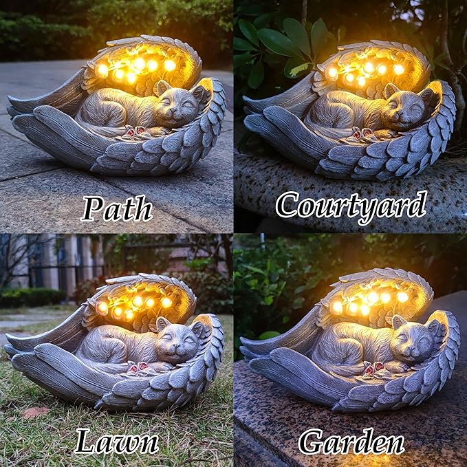 Solar Cat Garden Statues Outdoor Décor-Cat Figurines Solar LED Light Lawn Ornaments - Yard Decorations for Patio, Balcony, Backyard -Unique Birthday House Warming Gifts for Mom