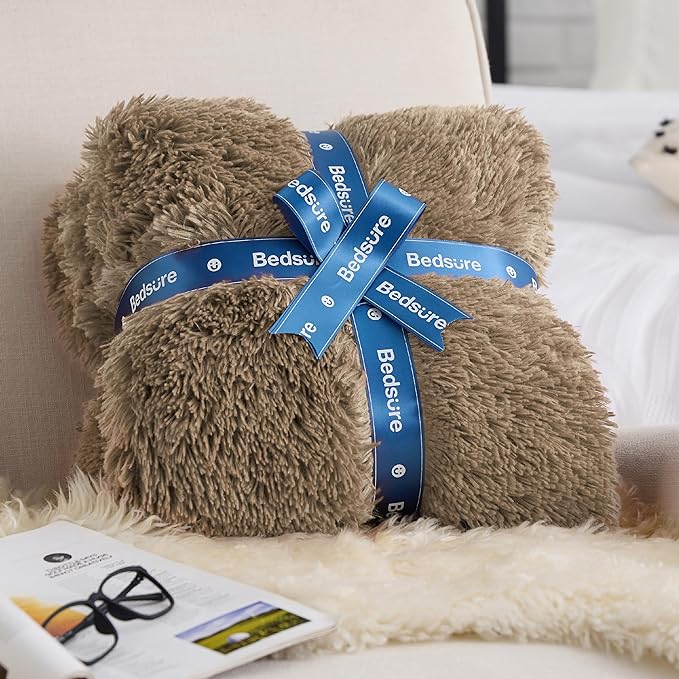 Bedsure GentleSoft Fuzzy Sherpa Faux Fur Twin Blanket, Brown Cozy Gifts for Women Men, Soft Fleece Plush Warm Minky Thick Blanket Twin Size for Bed, Couch, Brown Room Decor Dorm Essentials, 60x80