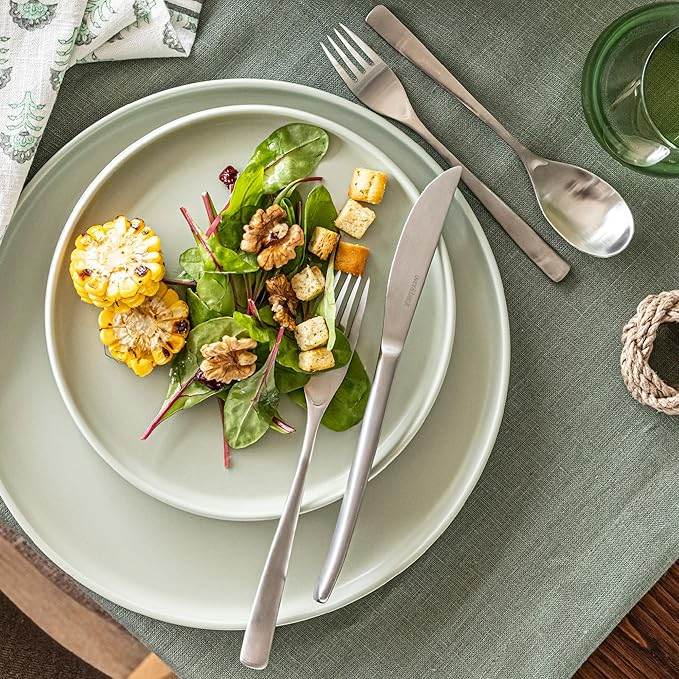 over&back 20pc Curved Flatware Cutlery Set - Comes with 4 Dinner Forks, 4 Salad Forks, 4 Dinner Knives, 4 Dinner Spoons, and 4 Teaspoons - 18/8 Stainless Steel - Dishwasher-Safe - Brushed Stainless