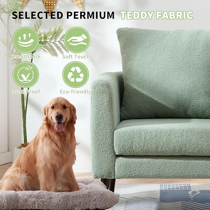 Barrel Accent Chair Set of 2 with Back Pillow, Large Teddy Upholstered Armchair with Solid Wood Legs Modern Reading Chairs for Living Room Bedroom