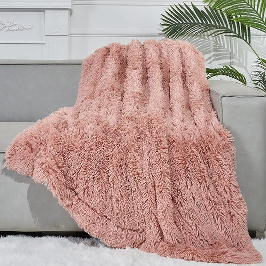 GONAAP Fuzzy Faux Fur Throw Blanket Twin Size Pink Super Soft Cozy Plush Fuzzy Shaggy Blanket for Couch Sofa Bed (Pink, Twin(60"x80"))
