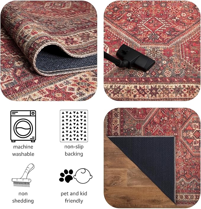 Keen Home Design 6x9 Rug - Machine Washable Area Rug with Non-Slip Backing, Ideal for Living Room, Dining Room, Bedroom - Vintage, Easy Clean, Durable, Low Pile Rug - (6' x 9')
