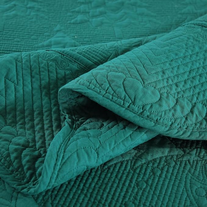 MarCielo 3-Piece Christmas Quilt 100% Cotton Oversized Bedspread Lightweight Coverlet Embroidery Christmas Tree Pattern Bedding Set(TC Emerald, Oversized King (118"x106"))