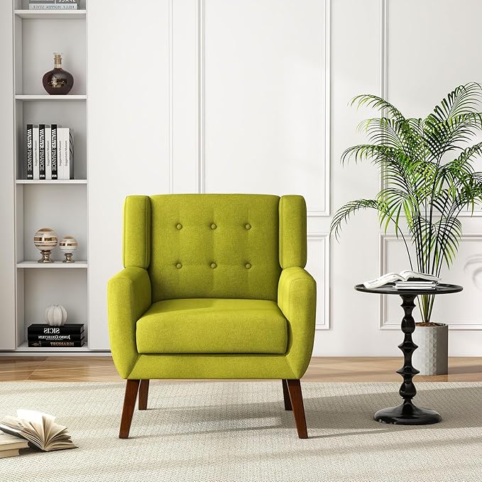 UIXE Accent Chairs Set of 2, Modern Upholstered Arm Chair, Mid-Century Club Armchair Comfy Single Lounge Sofa Button Tufted Living Room Reading Seat Bedroom Side Sitting for Home Office,Green