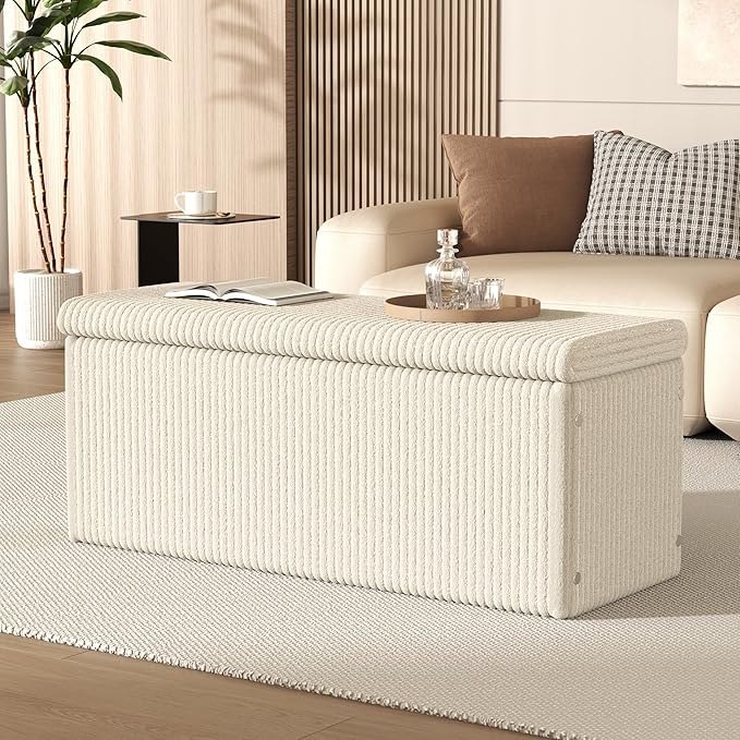 SUN TIME 42" Foldable Velvet Ottoman Bench with StorageοΌLarge Capacity End of Bed Chest, Soft Cushion Seat, Toy & Blanket Organizer, Footrest for Bedroom, Living Room, Entryway, Apartment