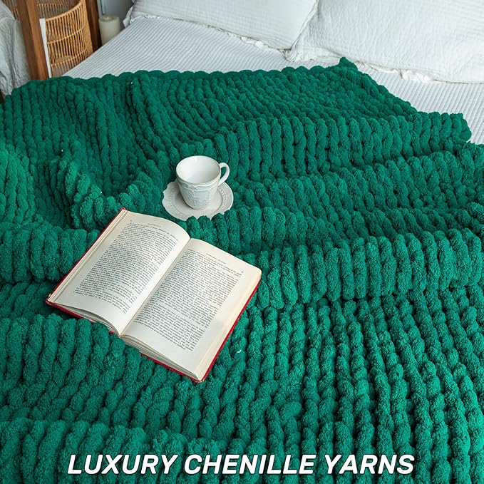 Chunky Knit Blanket - Luxury Soft Cozy 50 * 60 Throw Blanket,100% Woven Blanket Rope Knot Throw Blanket for Couch, Sofa, Home Decor, Gift - Machine Washable(Blackish Green)