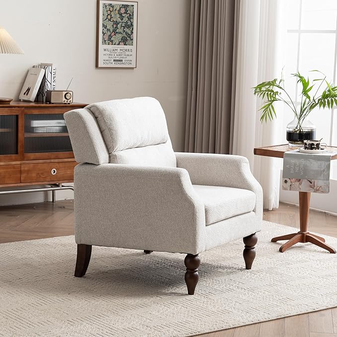 Kidol & Shellder Beige Oversized Accent Chair for Living Room Set of 2 Modern Reading Chair with Back Wide Upholstered Comfy Single Sofa Chair for Bedroom Lounge Side Corner Boucle Fabric Armchair