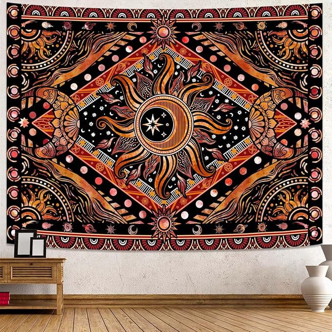 Lunerfex Hippie Sun and Moon Tapestry Bohemian Celestial Tapestry Aesthetic Tapestries for Bedroom and Living Room Decor Sun and Moon 70×90 Inches