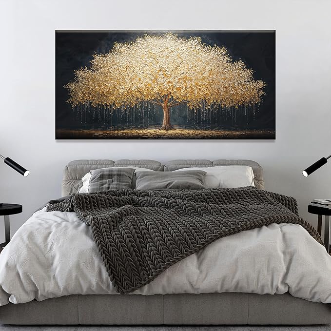 Tsomzxng Abstract Wall Art Gold Tree Of Life Artwork Canvas Art Wall Decor Painting Prints Gold Tree Large Abstract Wall Decor Picture For Living Room Bedroom Home Office Artwork 29"X 58"