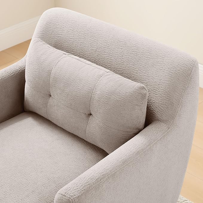 Modern Accent Chair with Terry Fabric, Upholstered Armchair with Spring Package Cushion & Solid Wood Frame, Comfy Lounge Chair for Living Room, Bedroom, or Reading Corner, Terry, Camel