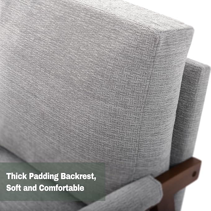 Modern Accent Chairs Set of 2 for Living Room Mid Century Arm Chairs Upholstered Bedroom Chairs Comfy Lounge Chairs with Solid Wood Frame, Grey