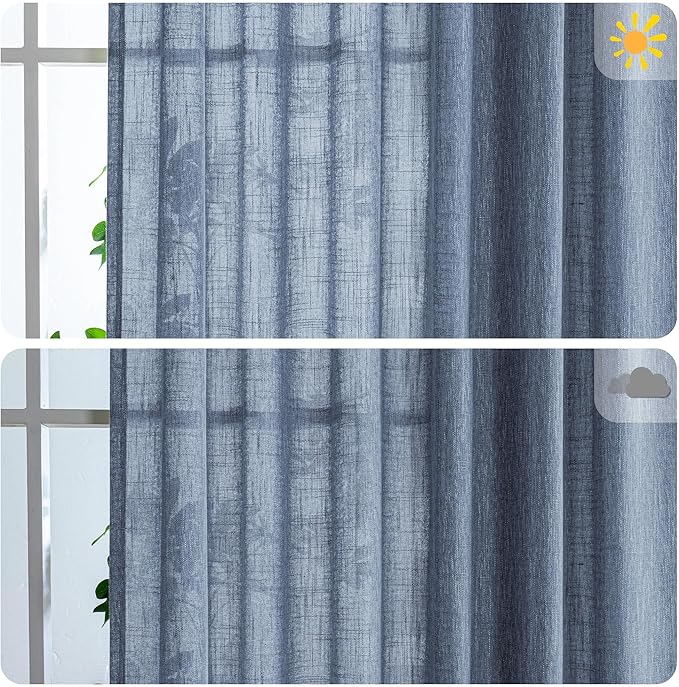 MYSKY HOME Floor Length Bedroom Curtains 90 Inch Long Panels, Boho Curtains Farmhouse for Living Room Sliding Glass Door, Linen Look Texture Light Filtering Rod Pocket, 100" x 90", Dusty Blue, Pack-1