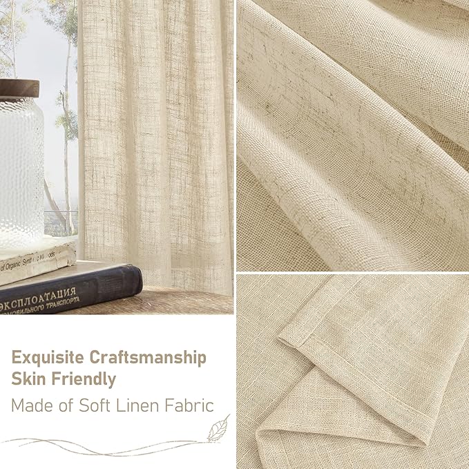LAMIT 45 Inch Short Window Linen Curtains for Bedroom, Light Filtering Panels Bronze Grommet Neutral Drapes for Cafe/Bathroom/Loft Room, Linen, 2 Panels, 34 x 45 Inch