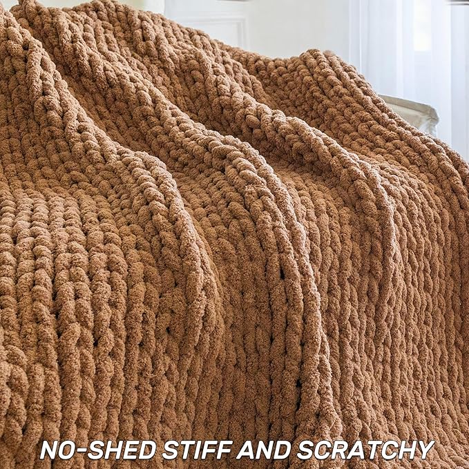 Chunky Knit Blanket - Luxury Soft Cozy Extra Large Size (80 * 90) Throw Blanket,100% Woven Blanket Rope Knot Throw Blanket for Couch, Sofa, Home Decor, Gift - Machine Washable(Brown)